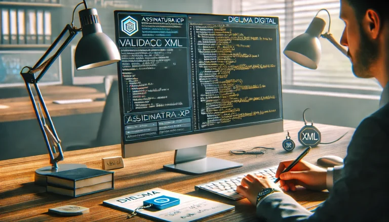 Interface do validador do MEC mostrando um arquivo XML de diploma digital com status de aprovado e assinatura ICP-Brasil verificada.